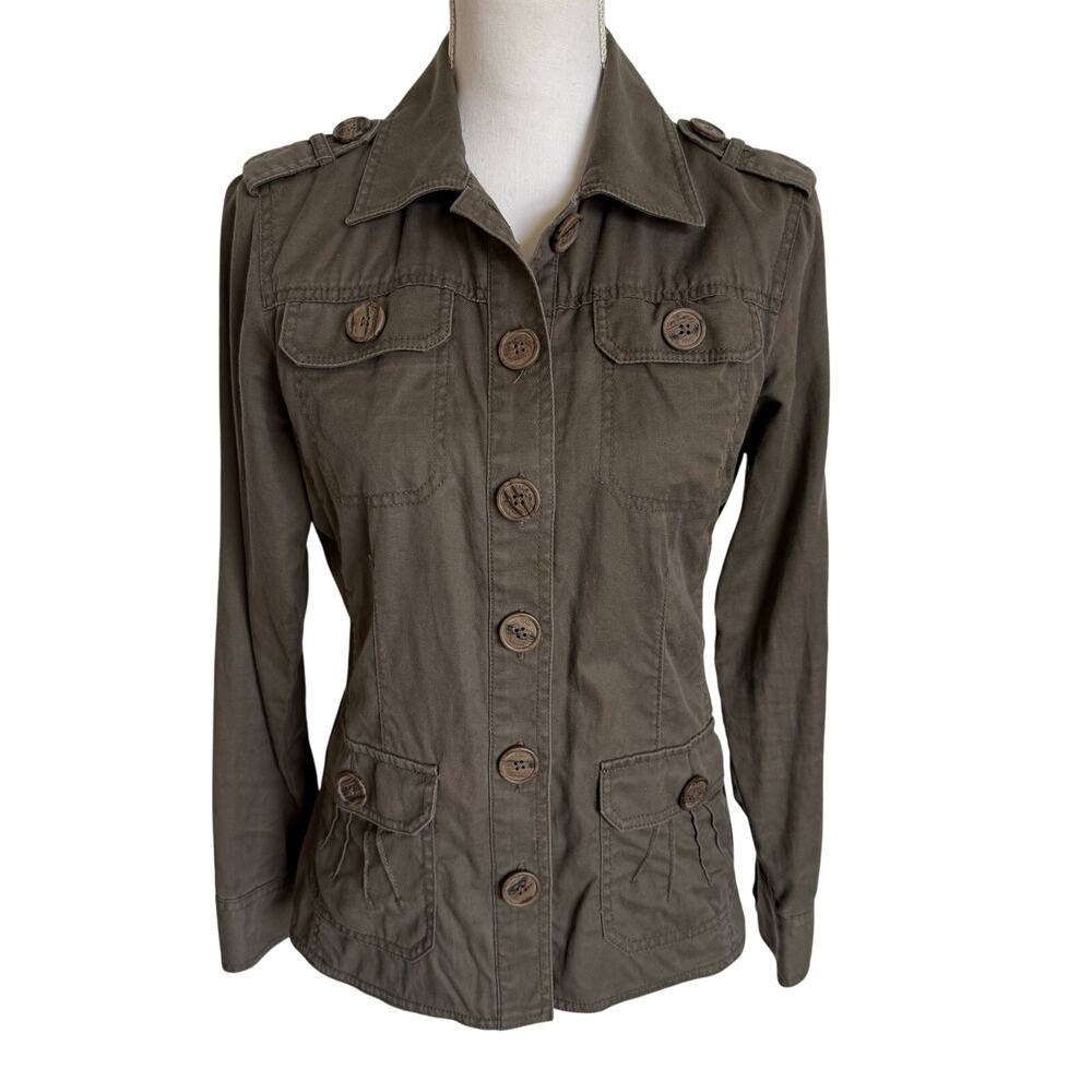 Cabi Jacket 493 Military Ambush S Small Khaki Green Buttons Linen Blend Army